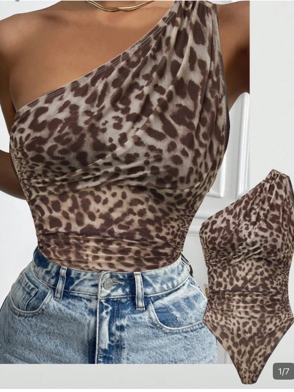 New! One-Shoulder Brown Leopard Print Sleeveless Top